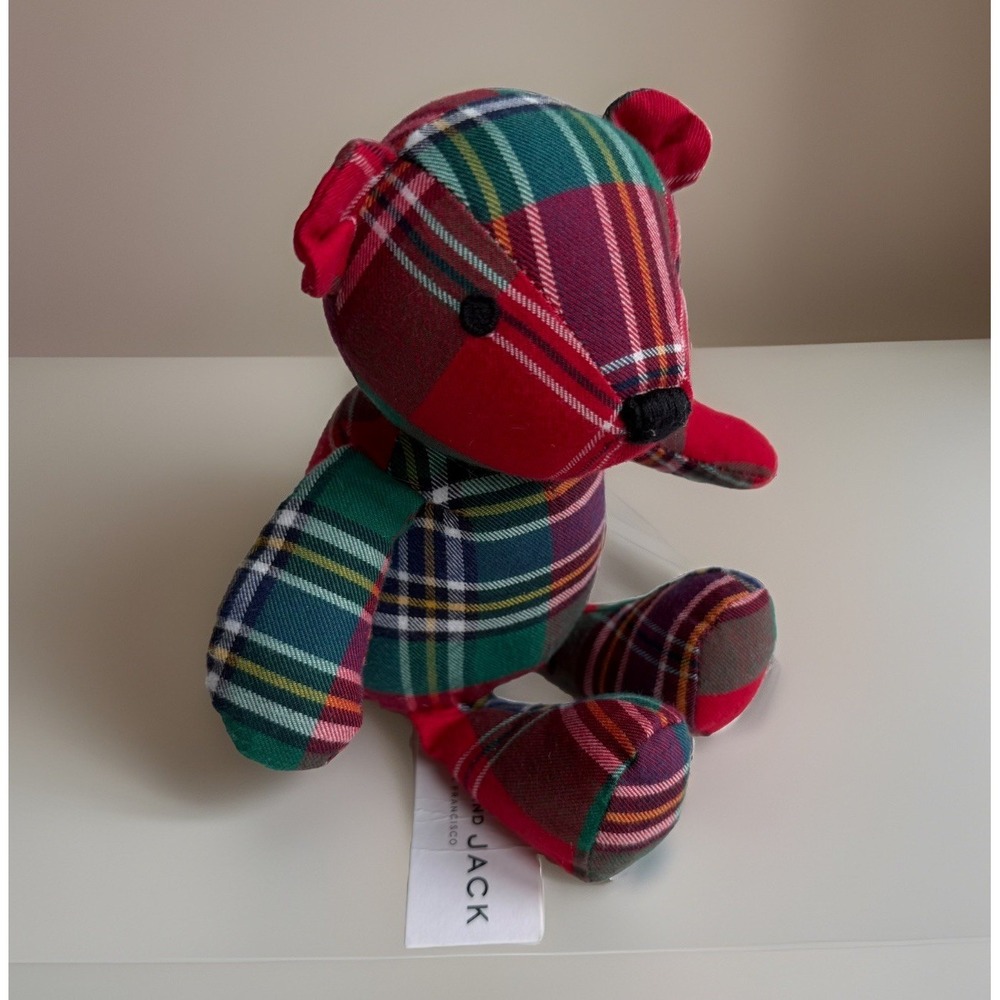 Janie and Jack Teddy Bear Tartan Plaid Cotton 9"